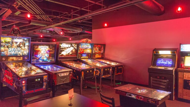 Pinball machines and Video Games in 1980s Arcade Grinkers in downtown